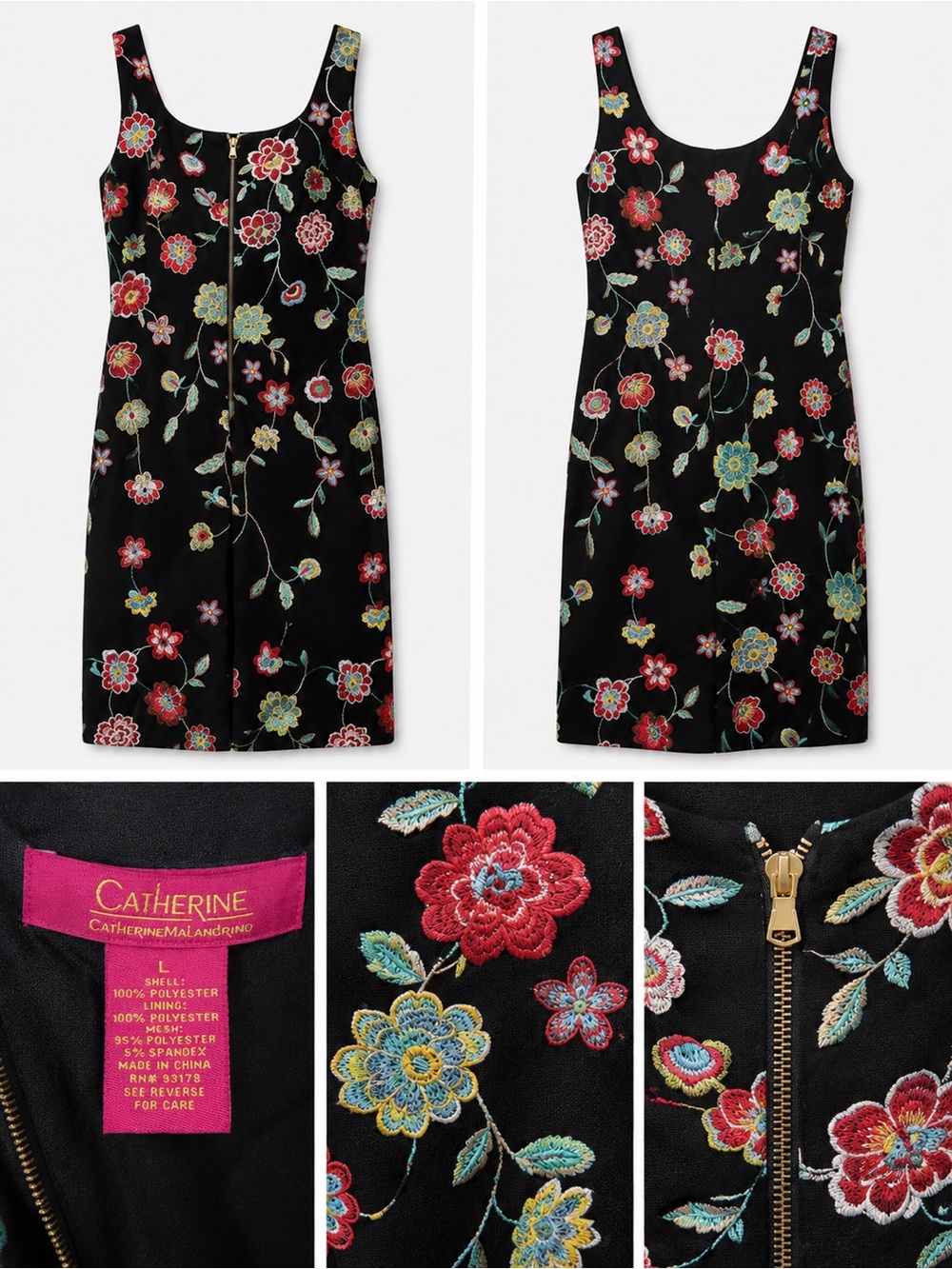 Catherine Malandrino Black Floral Embroidered Midi Dress
